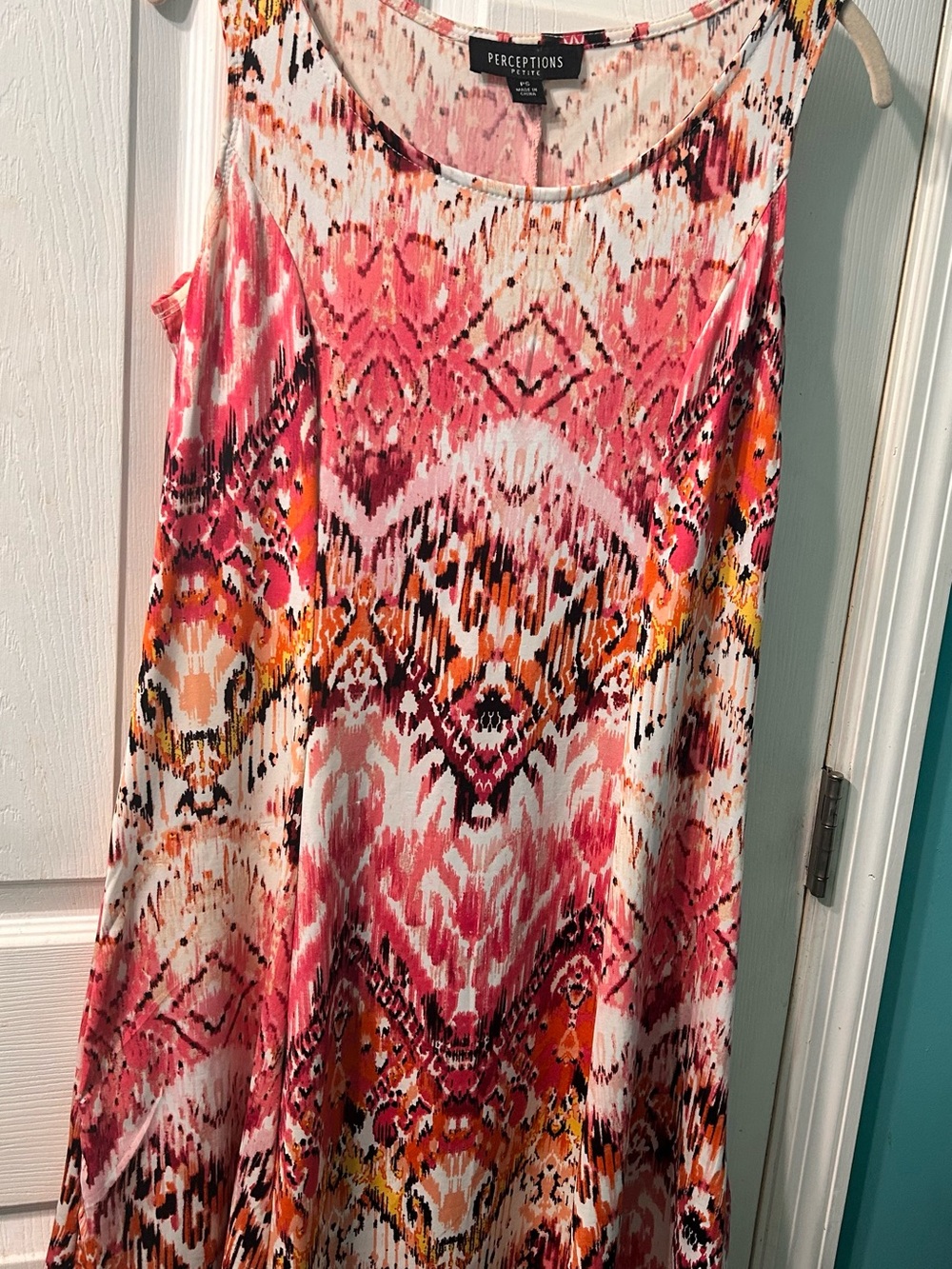 Perceptions Petite Pink & Orange Abstract Ikat Top